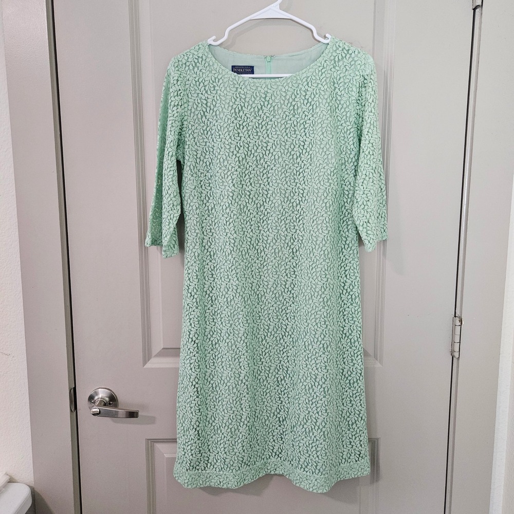 Pendleton Mint Green Floral Lace Sheath Dress Size 6 3/4 Sleeve